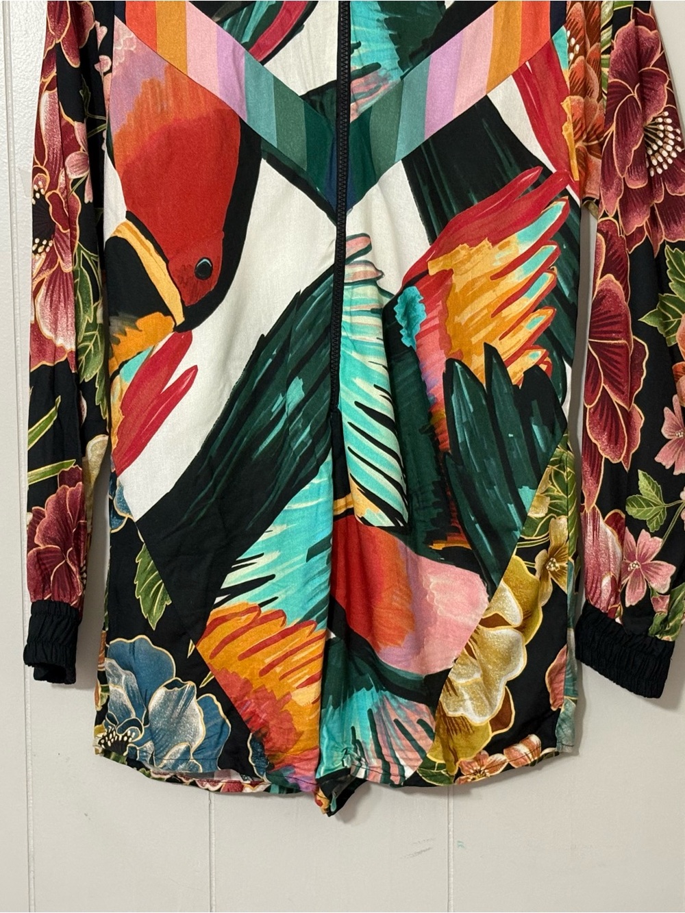 FARM Rio Tucano Print Macaquinho Romper Tropical Bird Floral Cover Up Brazil - Picture 4 of 14
